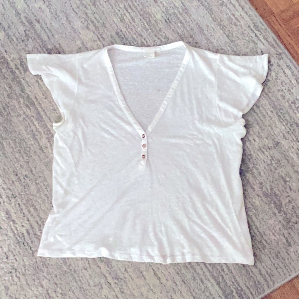 H&M White Short Sleeve V-Neck Henley Tee